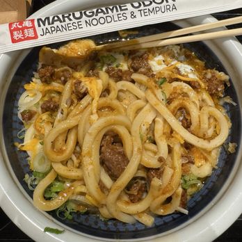 Marugame Udon - Bolognese udon with a soft boiled egg and cheese - Japanese Near Me - San Diego, California