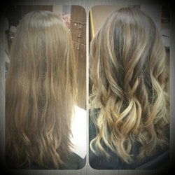 Hair by Brandy - Before and after warm honey sombre.