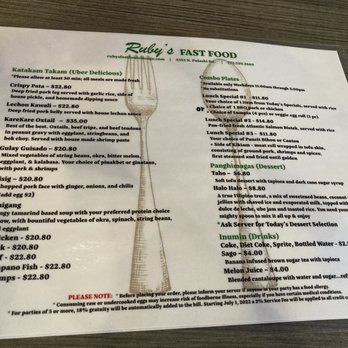 Ruby's Fast Food - Menu (1 of 2) with weekday lunch combos - Filipino Near Me - Chicago, Illinois Ruby's Fast Food - Menu (1 of 2) with weekday lunch combos - Filipino Near Me - Chicago, Illinois