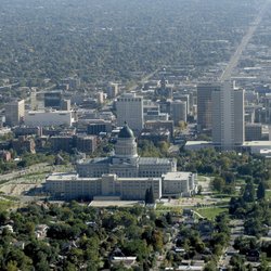 Ensign Peak Park - Downtown Salt Lake City with Capitol building. I zoomed in my camera to capture this real photograph.