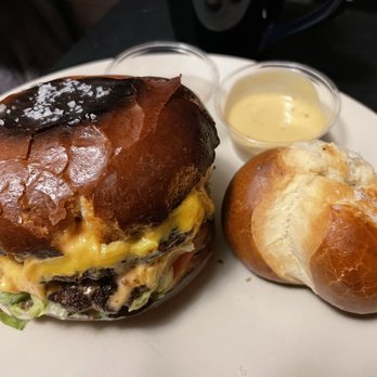 Belle Cora - To-go order: Bergy Burger (double w bacon), Pretzel Knot - Wine Bars Near Me - San Francisco, California