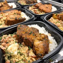 Dom Cuisine - Pork Shoulder cooked on the white wine, Brazilian "Tropeiro" beans, and white rice.