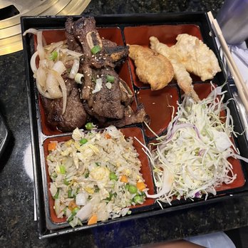 Mr K BBQ - LA style flanked ribs (galbi) lunch box, with fried rice and Korean slaw - Korean Near Me - Commerce, Georgia
