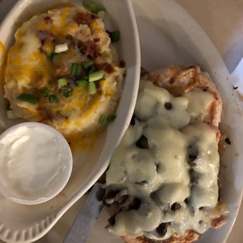 Bozeman Trail Steakhouse - Smothered chicken with loaded baked. - Steakhouses Near Me - Buffalo, Wyoming Bozeman Trail Steakhouse - Smothered chicken with loaded baked. - Steakhouses Near Me - Buffalo, Wyoming
