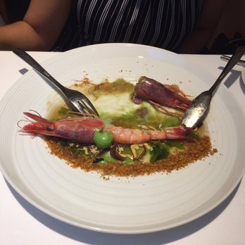 Lasarte - 2nd dish for my wife: jumbo prawns (one eaten haha)...the green sauce was amazing. - Spanish Near Me - Barcelona, B