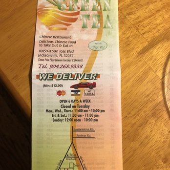 Green Tea - a menu for a restaurant - Chinese Near Me - Jacksonville, Florida