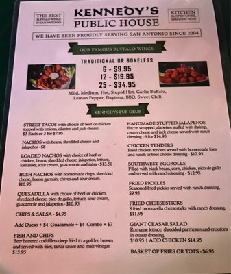 Menu photo 4 Kennedy's Public House San Antonio, TX