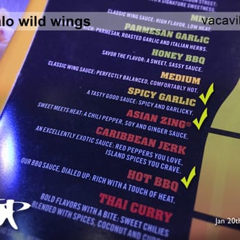 Buffalo Wild Wings - Tonight's selections ($18.99 - 15 pieces; choice of three flavors) - Chicken Wings Near Me - Vacaville, California Buffalo Wild Wings - Tonight's selections ($18.99 - 15 pieces; choice of three flavors) - Chicken Wings Near Me - Vacaville, California
