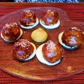 Moderne Barn Restaurant - Warm House-Made Pretzel Bites w/Gruyere cheese fondue, brown mustard - New American Near Me - Armonk, New York Moderne Barn Restaurant - Warm House-Made Pretzel Bites w/Gruyere cheese fondue, brown mustard - New American Near Me - Armonk, New York