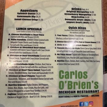 Carlos O'Brien's Mexican Restaurant - Lunch Menu - Mexican Near Me - Phoenix, Arizona