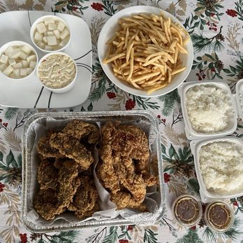 Crunchicken - Lemon pepper and honey garlic chicken tenders.  Sides are daikon, rice, and fries. - Korean Near Me - Cypress, California
