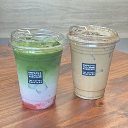 strawberry matcha & spanish latte w an extra shot strawberry matcha & spanish latte w an extra shot