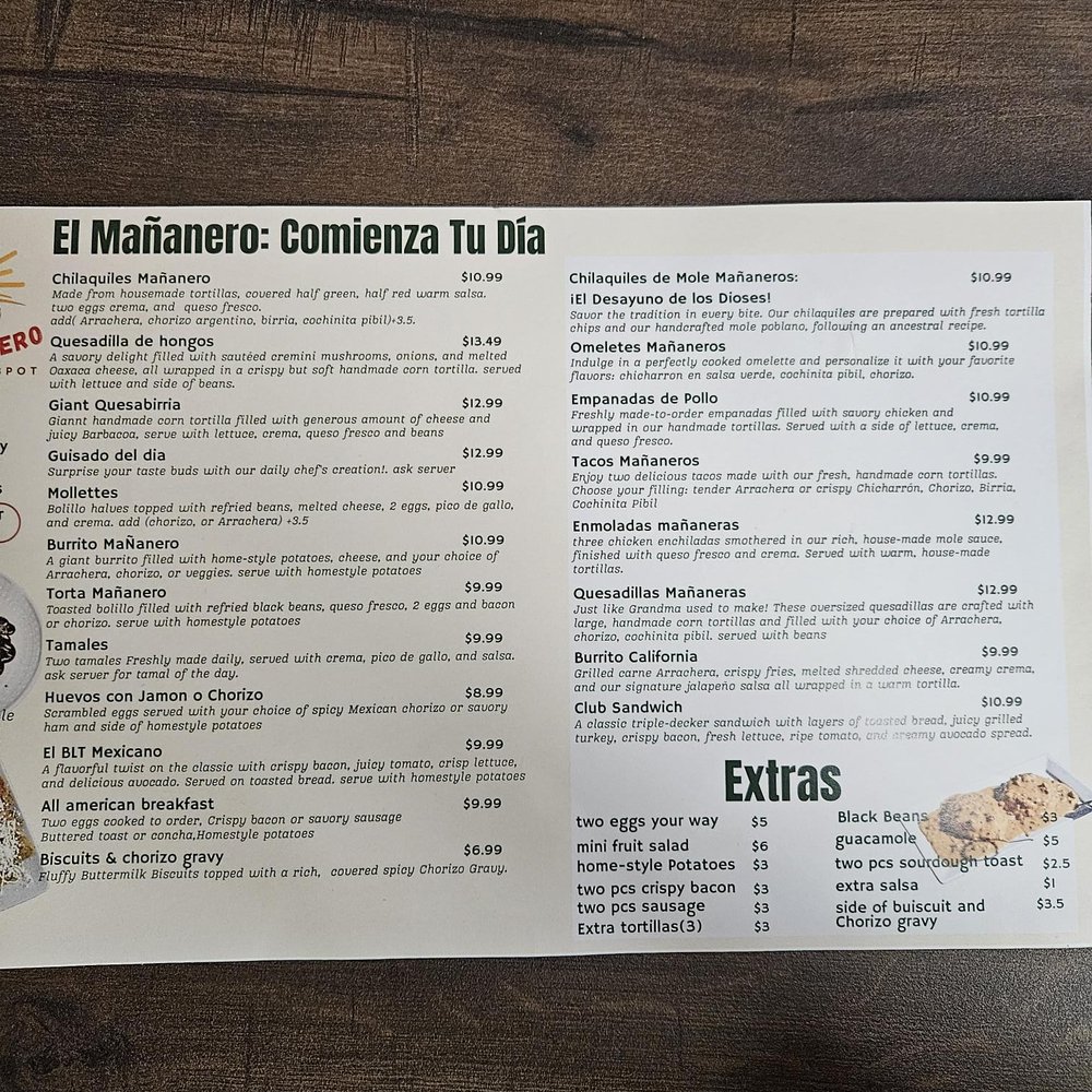 El Mananero - Other half of menu - Breakfast & Brunch Near Me - Clarksville, Indiana
