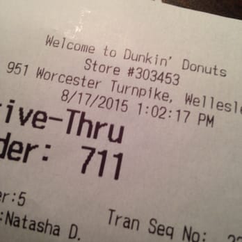 Dunkin' - Wellesley Dunkin Donuts -- 951 Worcester Street / Route 9, Wellesley Receipt - Donuts Near Me - Wellesley, Massachusetts Dunkin' - Wellesley Dunkin Donuts -- 951 Worcester Street / Route 9, Wellesley Receipt - Donuts Near Me - Wellesley, Massachusetts