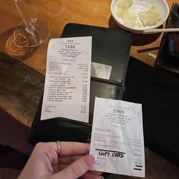 Sushiholic Arcadia - Dinner Bill (Left) "Gift Card" Receipt (Right) - Sushi Bars Near Me - Phoenix, Arizona Sushiholic Arcadia - Dinner Bill (Left) "Gift Card" Receipt (Right) - Sushi Bars Near Me - Phoenix, Arizona