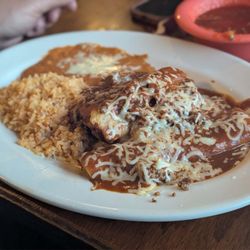 El Toro Loco - Tamale, beef enchilada, rice and beans