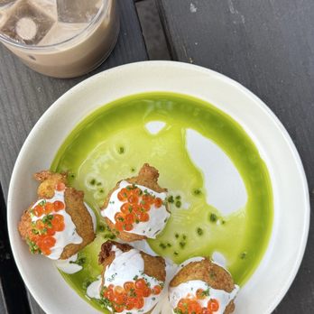 Scorpio Coffee - Corn fritters, hojicha latte - Coffee & Tea Near Me - Sacramento, California Scorpio Coffee - Corn fritters, hojicha latte - Coffee & Tea Near Me - Sacramento, California