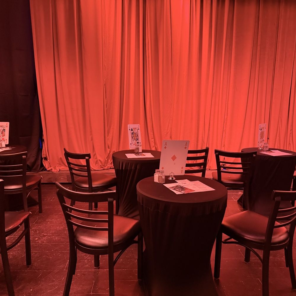 I arrived early but the place was packed by showtime , I thought the cards on the tables were clever and added to the overall cabaret vibe I arrived early but the place was packed by showtime , I thought the cards on the tables were clever and added to the overall cabaret vibe