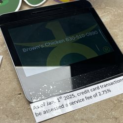 Brown's Chicken - Note showing credit card fee