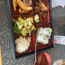 Bento Box with Chicken teriyaki and California rolls Bento Box with Chicken teriyaki and California rolls