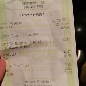 Burger King - Our receipt!! - Burgers Near Me - Sacramento, California