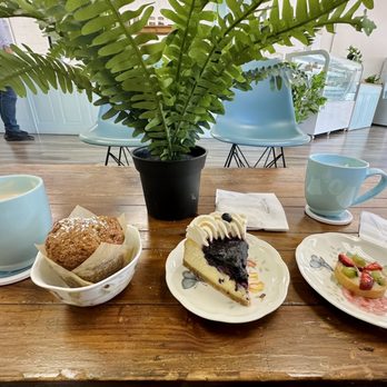 Blue Corn Cafe & Bakery - Zucchini bread, blueberry cheesecake and fruit tart which was a treat to us from the owner... - Coffee & Tea Near Me - Glendale, Arizona