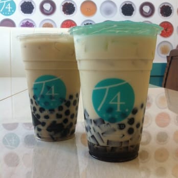 T4 - Left: Milk tea with grass jelly + tapioca :) right: jasmine milk tea with coffee jelly + boba - Tea Rooms Near Me - San Leandro, California T4 - Left: Milk tea with grass jelly + tapioca :) right: jasmine milk tea with coffee jelly + boba - Tea Rooms Near Me - San Leandro, California