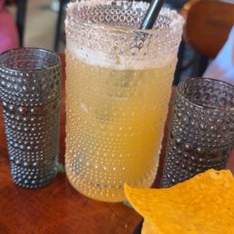 Peach Margarita with tequila shots on the side.