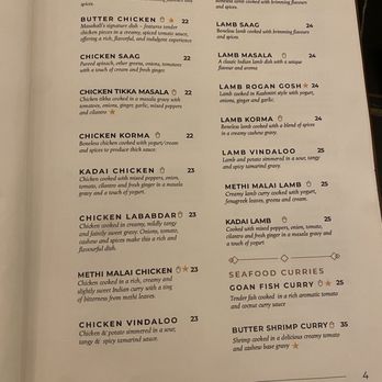 Masakali Indian cuisine - Menu p. 4 (curries) - Indian Near Me - Ottawa, Ontario