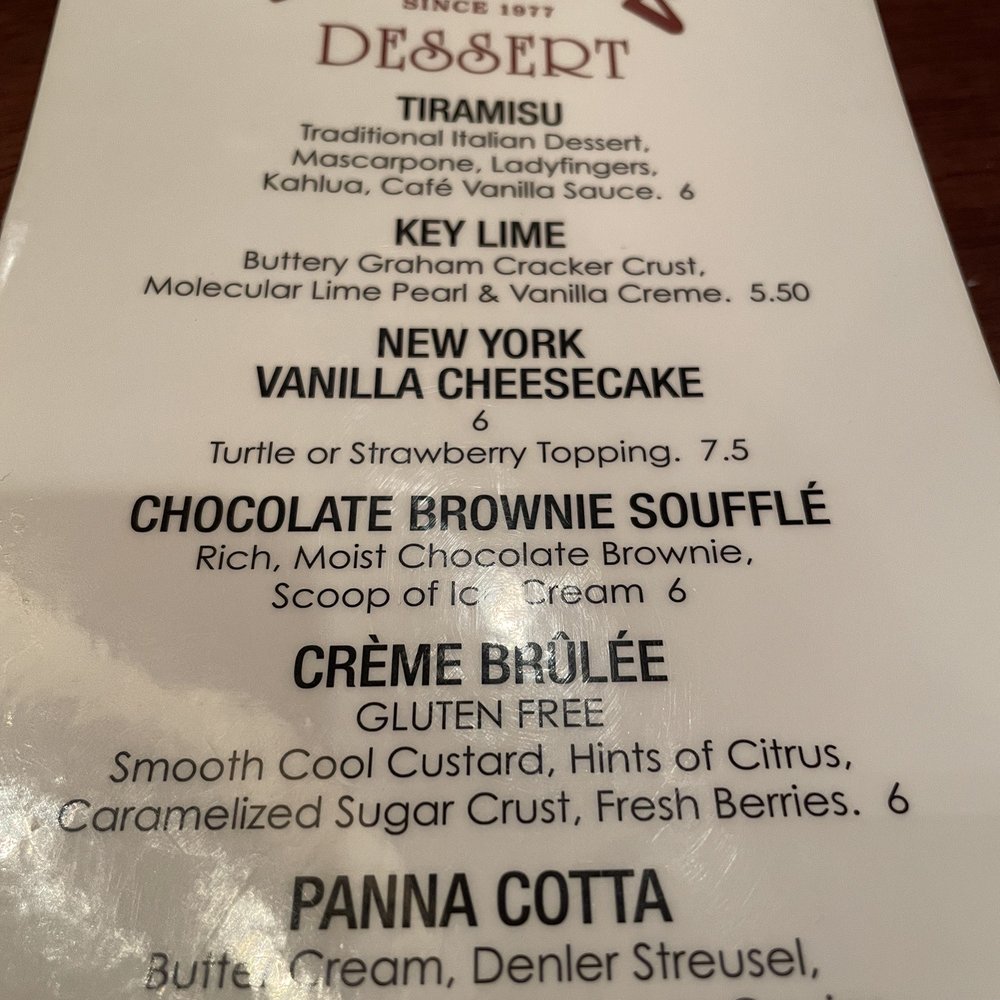 Minervas Restaurant - Sioux Falls - Minervas dessert menu Yum! - New American Near Me - Sioux Falls, South Dakota
