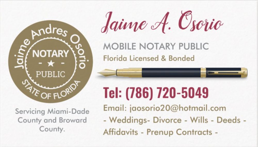 OSORIO NOTARY PUBLIC MOBILE SERVICE Request a Quote Doral, Florida