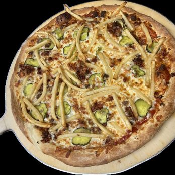 Pizza Americana - Bacon Cheeseburger with Fries - Pizza Near Me - Willow Springs, Missouri Pizza Americana - Bacon Cheeseburger with Fries - Pizza Near Me - Willow Springs, Missouri