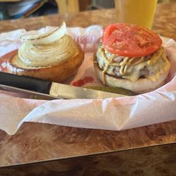 Kimmie's Sportz Page Bar & Grill - Burger with Gouda Cheese and Fried Onions