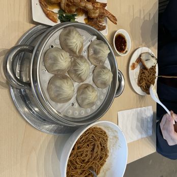 Shanghai Taste - Overall food spread (scallion noodles, 小笼包,生煎包, crispy shrimp) - Shanghainese Near Me - Plano, Texas
