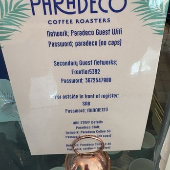 Paradeco Coffee Roasters - Wifi info - Coffee & Tea Near Me - St. Petersburg, Florida