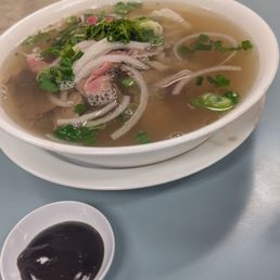 Pho with tripe and everything else. Pho with tripe and everything else.