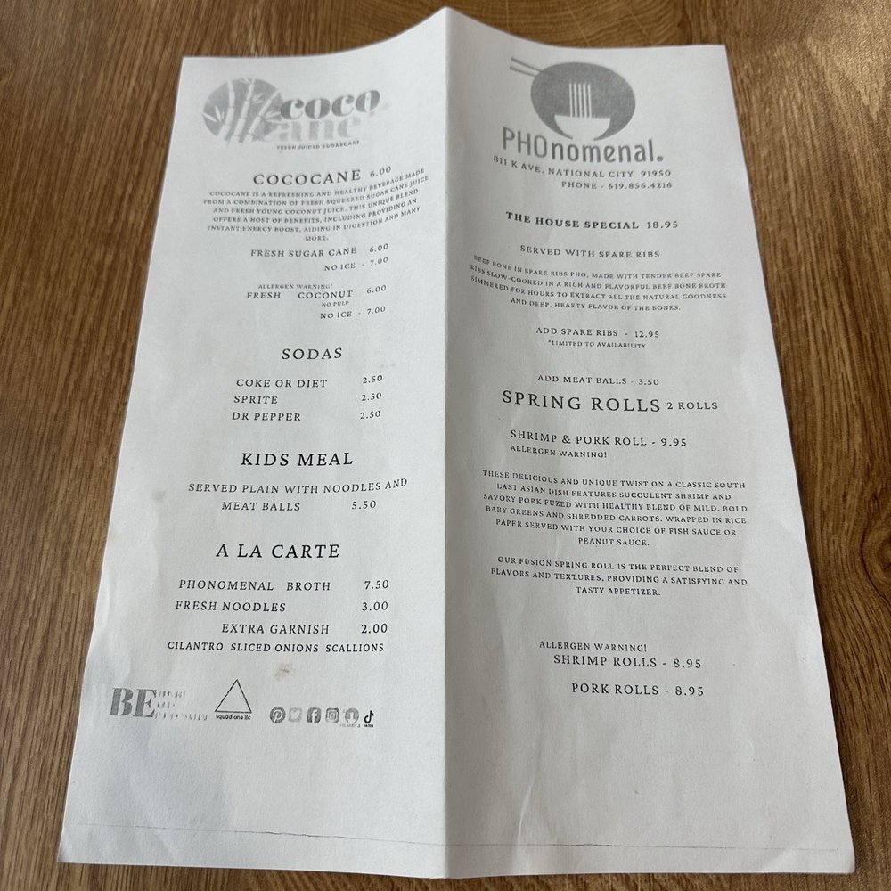 PHOnomenal - Menu - Noodles Near Me - National City, California PHOnomenal - Menu - Noodles Near Me - National City, California