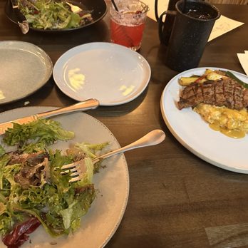Adobe Restaurant and Bar - Apple walnut salad and steak with mashed potatoes and mixed grilled veggies - Latin American Near Me - Salem, Oregon