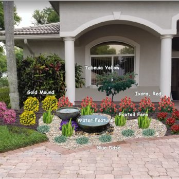 Rupertan - a front yard with a fountain and flower beds - Landscaping Near Me - Winter Haven, Florida Rupertan - a front yard with a fountain and flower beds - Landscaping Near Me - Winter Haven, Florida
