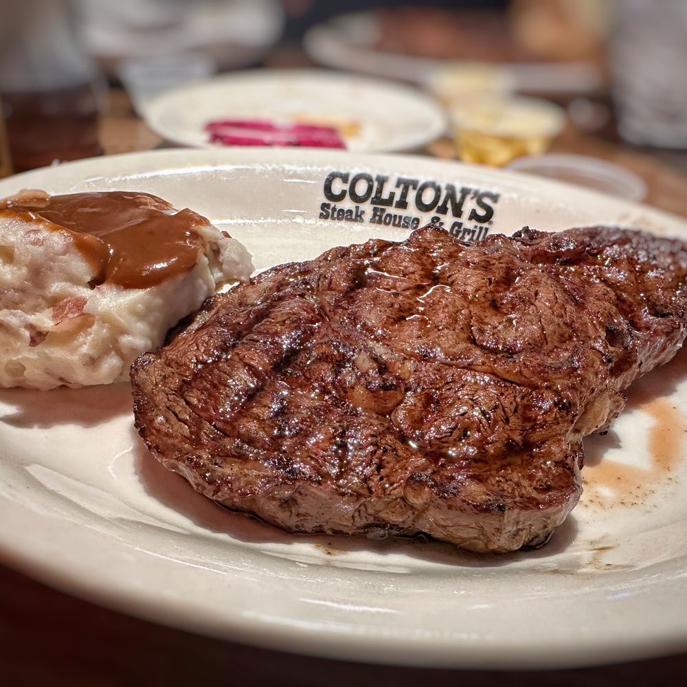Colton's Steakhouse & Grill - Ribeye cooked medium rare with mashed potatoes and gravy. - Steakhouses Near Me - Saint Robert, Missouri Colton's Steakhouse & Grill - Ribeye cooked medium rare with mashed potatoes and gravy. - Steakhouses Near Me - Saint Robert, Missouri
