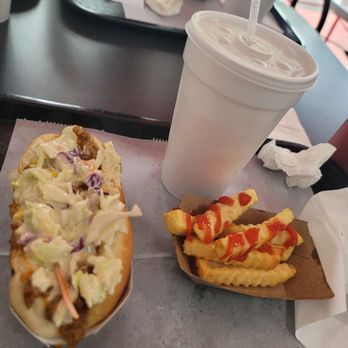 Andrew's Atomic Dogs - Of course, slaw, chili onions, please, and a side of fries - Hot Dogs Near Me - Spartanburg, South Carolina