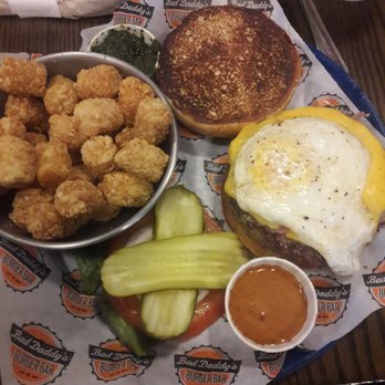 Bad Daddy's Burger Bar - Sam-i-am burger with tater tots - Burgers Near Me - Centennial, Colorado Bad Daddy's Burger Bar - Sam-i-am burger with tater tots - Burgers Near Me - Centennial, Colorado
