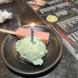 Strawberry popscicle and pistachio ice cream Strawberry popscicle and pistachio ice cream