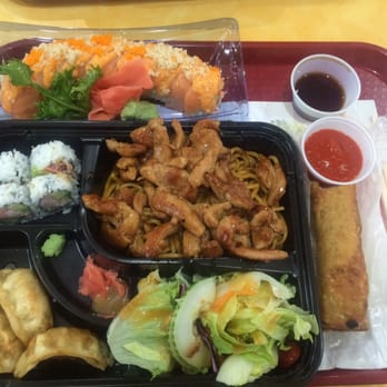 Sarku Japan - Chicken Bento Box (noodles instead of rice) Crispy Spring Roll. Rock & Roll Fushion Roll. - Japanese Near Me - Dulles, Virginia Sarku Japan - Chicken Bento Box (noodles instead of rice) Crispy Spring Roll. Rock & Roll Fushion Roll. - Japanese Near Me - Dulles, Virginia