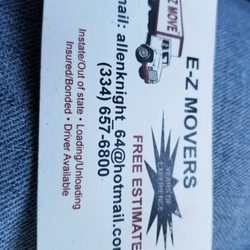 EZ Movers - Business card ,name of moving service, phone number, email