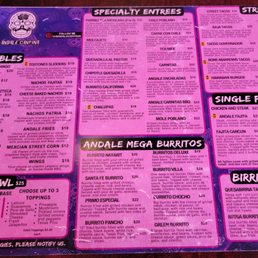 Andale Cantina Menu
