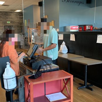 Biscuits Cafe - Register, 6 ft apart stickers though the area is small. - Cafes Near Me - Federal Way, Washington Biscuits Cafe - Register, 6 ft apart stickers though the area is small. - Cafes Near Me - Federal Way, Washington