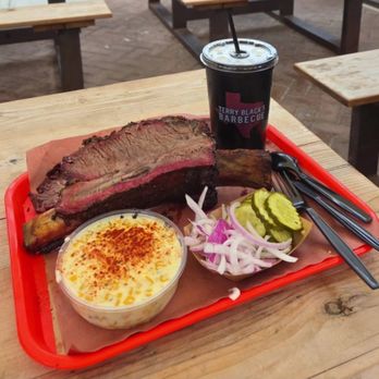 Terry Black's Barbecue - Waco - Sliced brisket, beef rib & cream corn! #ChefsKiss - Barbeque Near Me - Waco, Texas