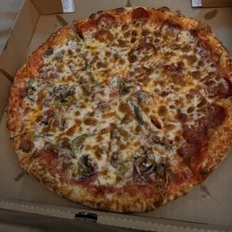 Large pizza (1/2 pepperoni and 1/2 deluxe) $27.40 included delivery