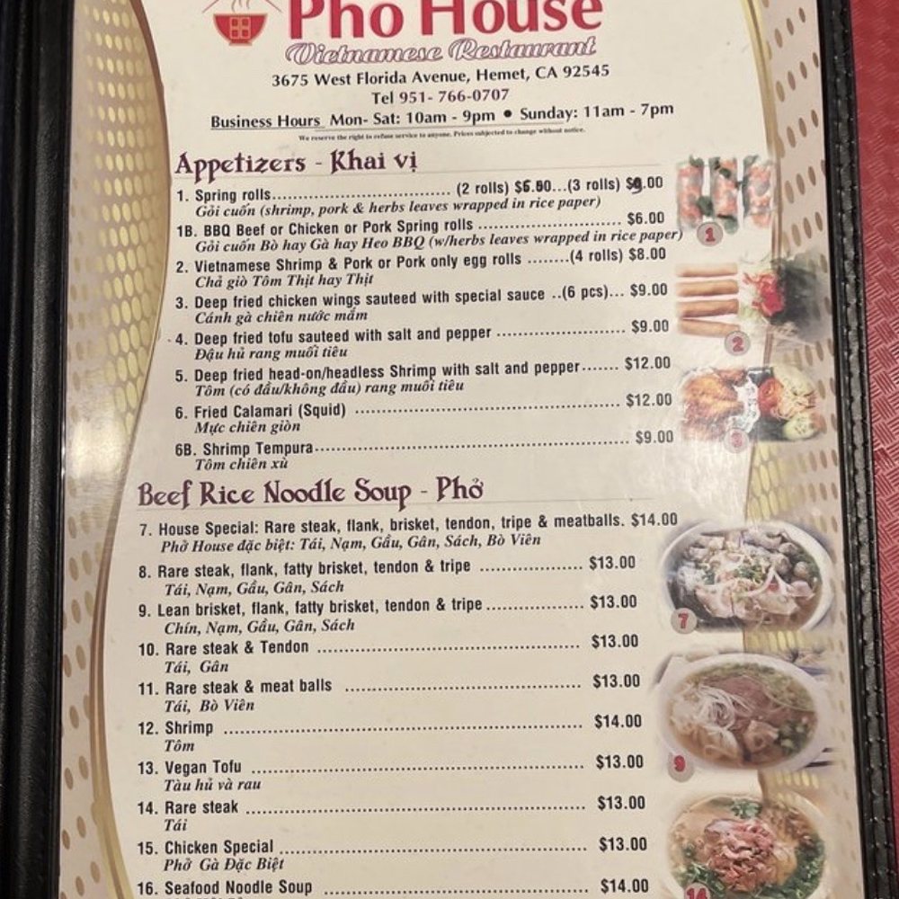 Pho House - Menu - Vietnamese Near Me - Hemet, California Pho House - Menu - Vietnamese Near Me - Hemet, California
